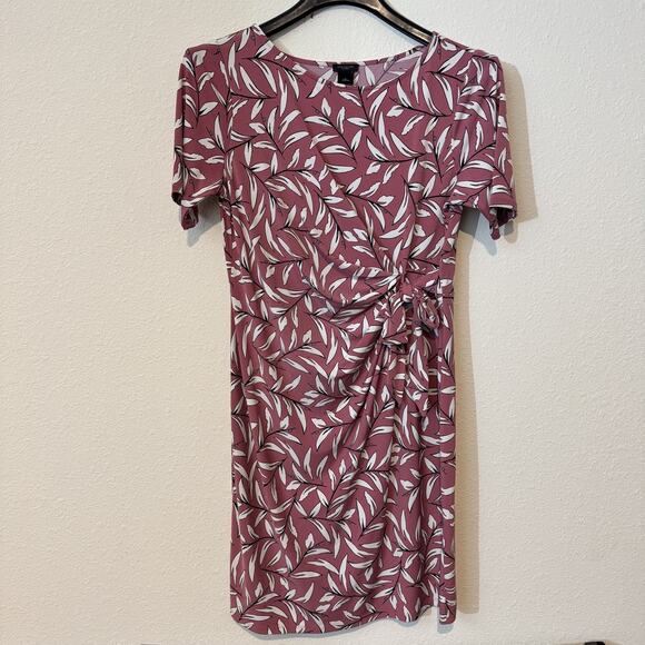 Ann Taylor Dress Womens Large Leaf Print Short Sleeve Tie Waist Casual Summer - Picture 1 of 4